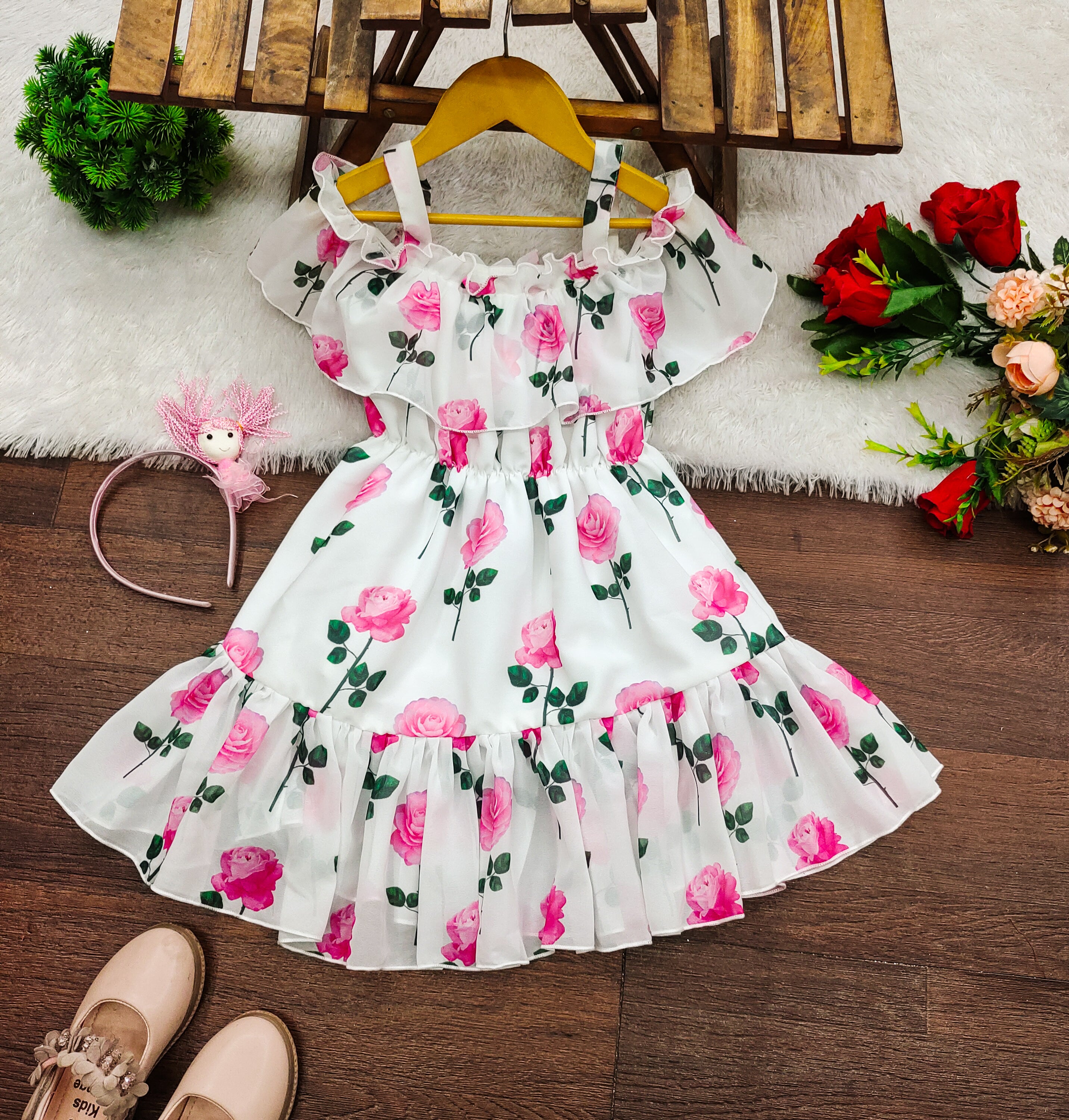 Girl's Lycra Floral Printed Frock Dress for Girls 2-3-YEARS