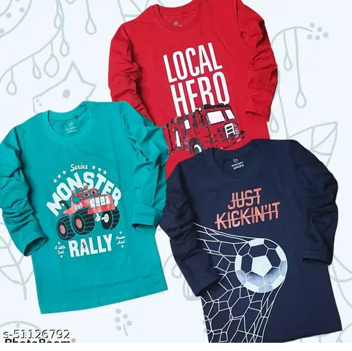 Boys Multicolor Cotton Tshirts, boys tshirt combo, Pack of 3