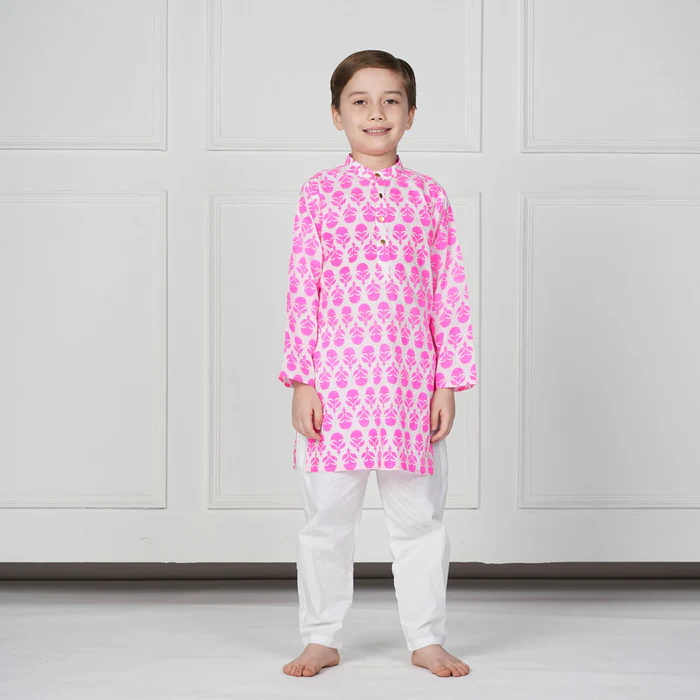 BOYS FLORAL PRINTED KURTA PANT SET (SIZE-6-7yr) (COLOR-PINK)