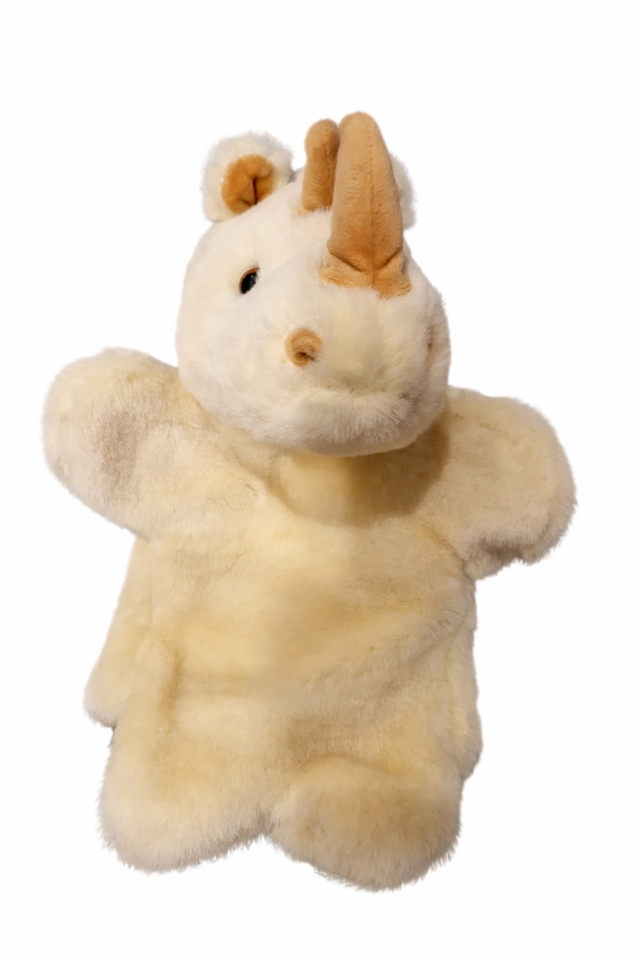 Cute Cream and Tan Plush Rhino Hand Puppet Toy