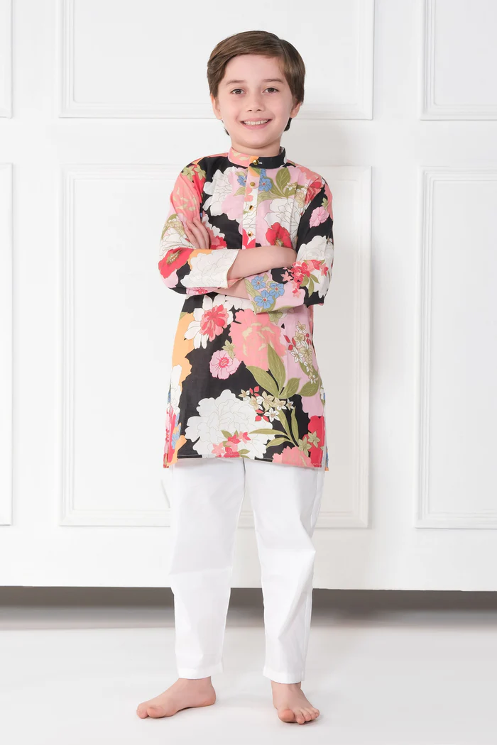 BOYS MULTICOLOR STRAIGHT KURTA PANT SET (SIZE-3-4yr)