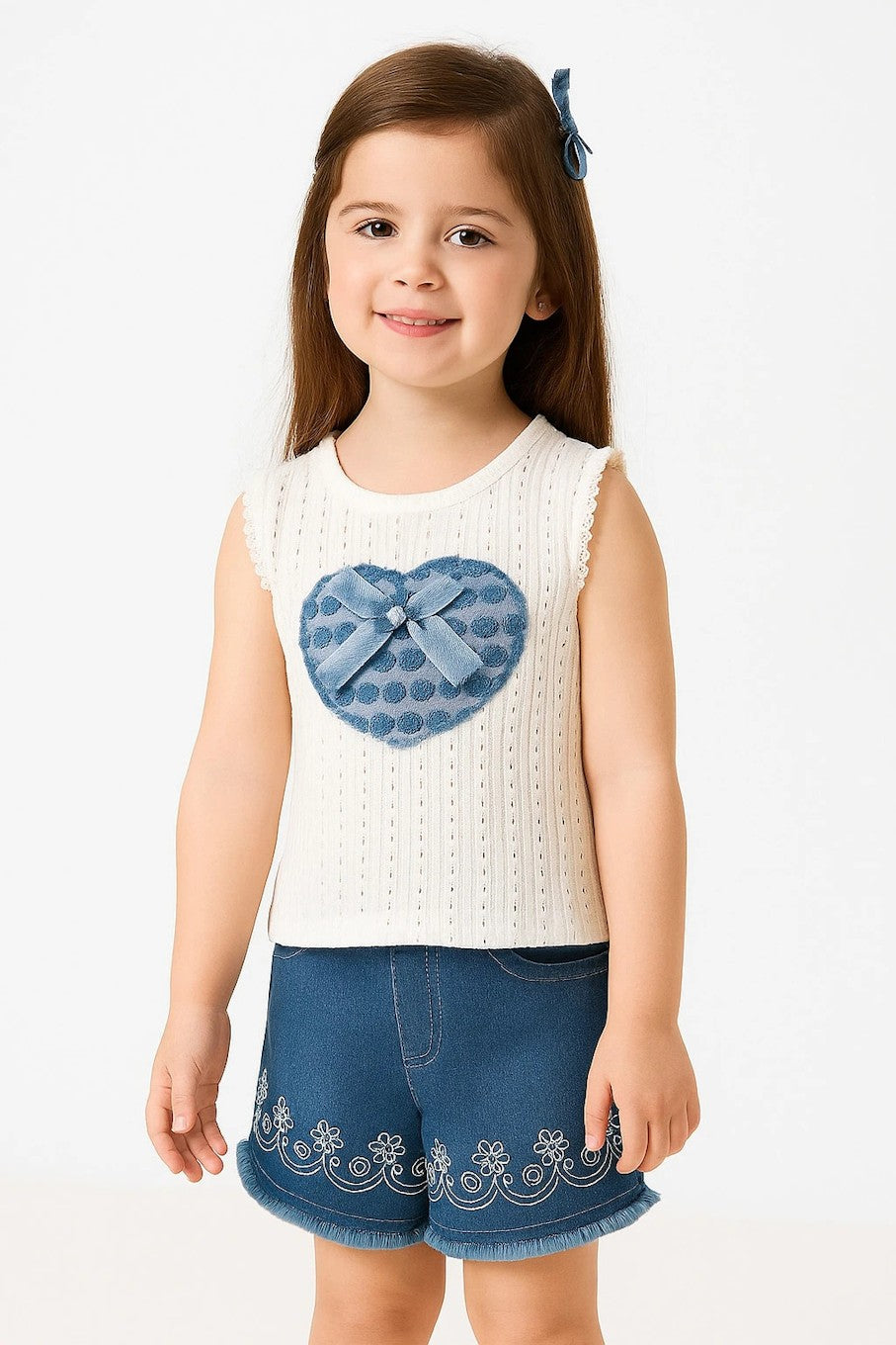 Girls Party(Festive) Top Shorts  (Blue And White),(Size 3-4 Year)