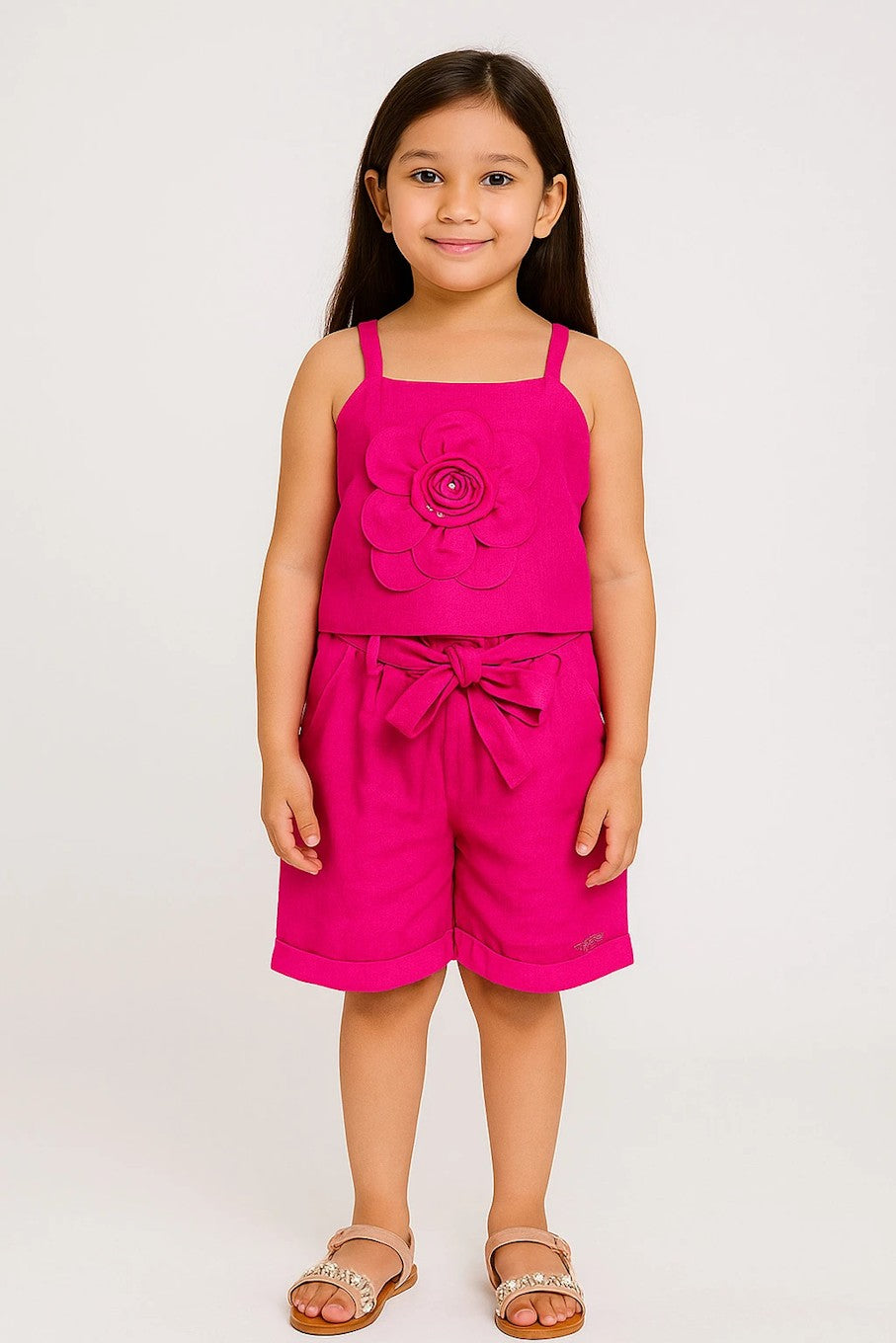 Baby Girls Party(Festive) Shorts Top  (Pink),(Size 3-4 Year)