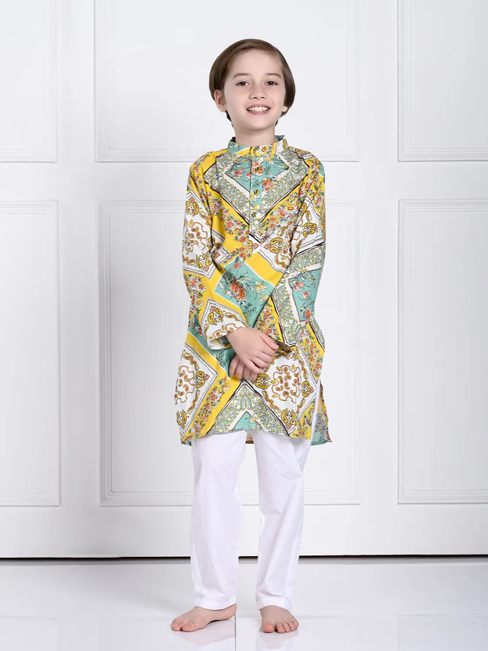 Color Blocked Kurta Pajama Set (SIZE-3-4yr) (COLOR-MULTICOLOR)