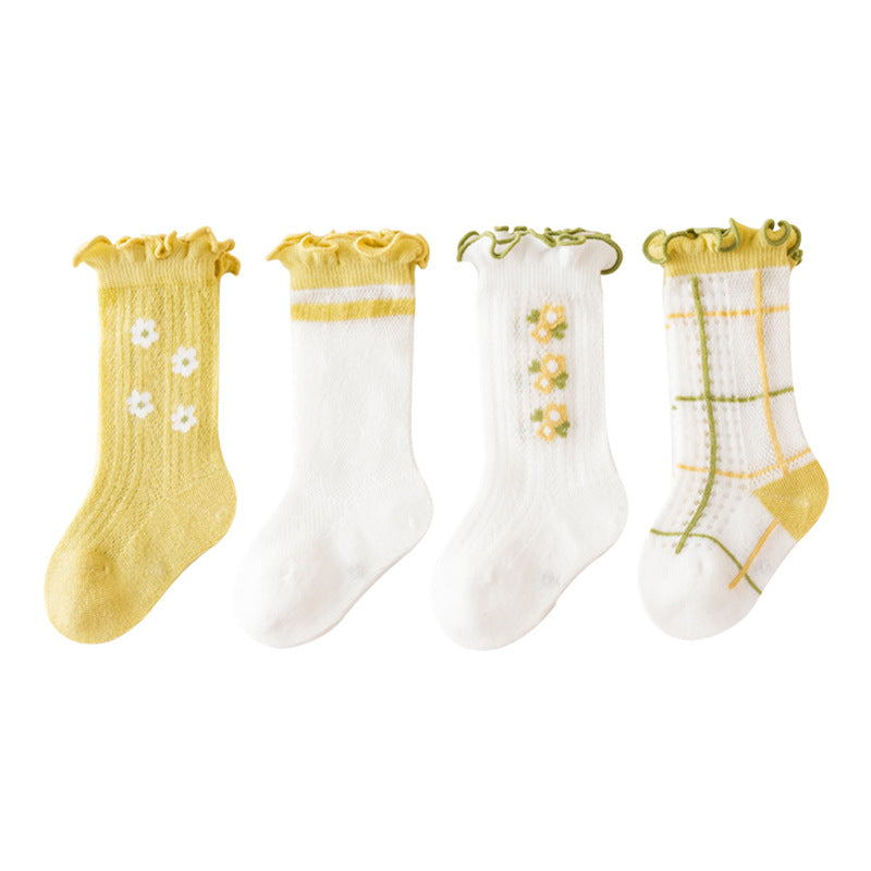 Baby Girl Floral Print Pattern Mesh Breathable High Tube Socks