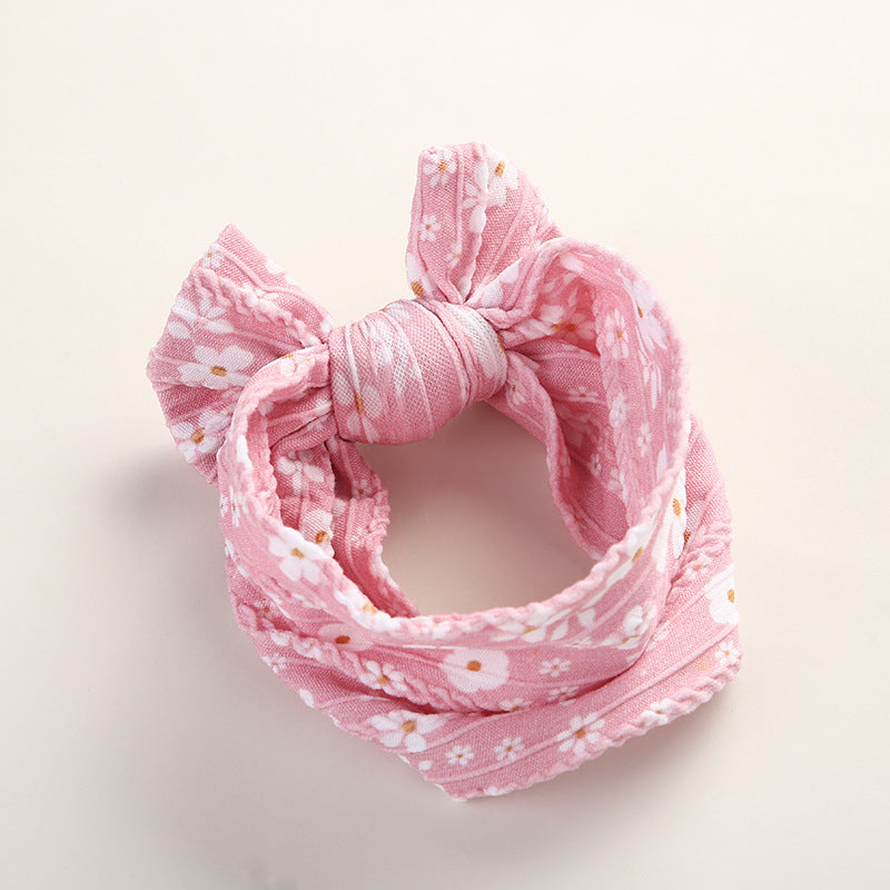 Baby Floral Print Soft Big Bow Headband