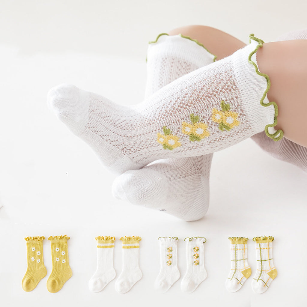 Baby Girl Floral Print Pattern Mesh Breathable High Tube Socks