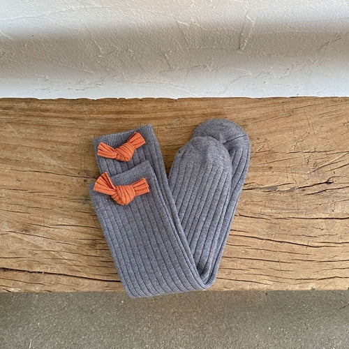 Baby Girl Solid Color Bow Patched Design Mid Tube Autumn Socks