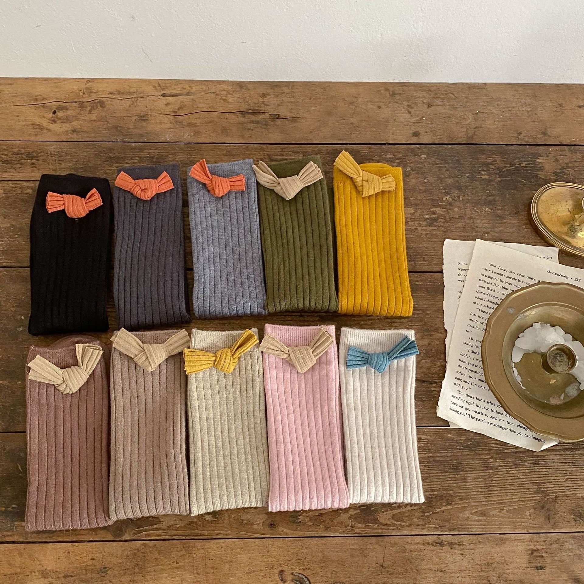 Baby Girl Solid Color Bow Patched Design Mid Tube Autumn Socks