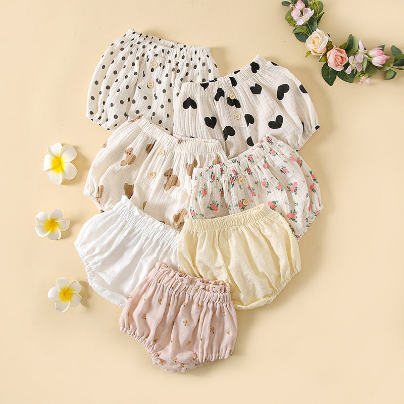 Baby Boys And Girls Cute Print Pattern Short Pants With Buttons