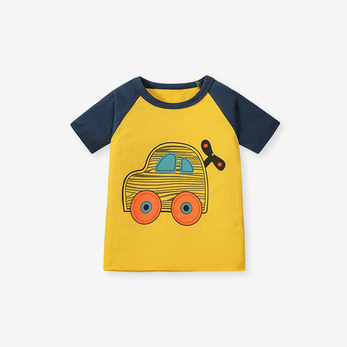 Boys’ Vehicles Cartoon Pattern Short Sleeves T-shirt in European and