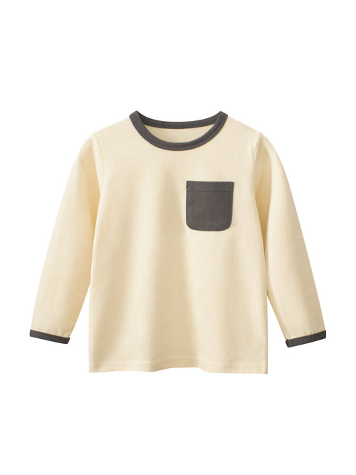 Autumn Baby Boys Color Patchwork Pocketed Long Sleeves Crew Neck Base