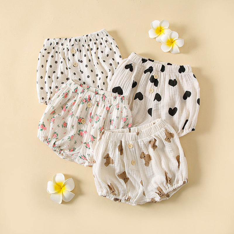 Baby Boys And Girls Cute Print Pattern Short Pants With Buttons