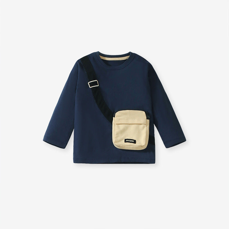 Spring And Autumn Boys Sling Bag Pattern Color Patchwork Long Sleeves