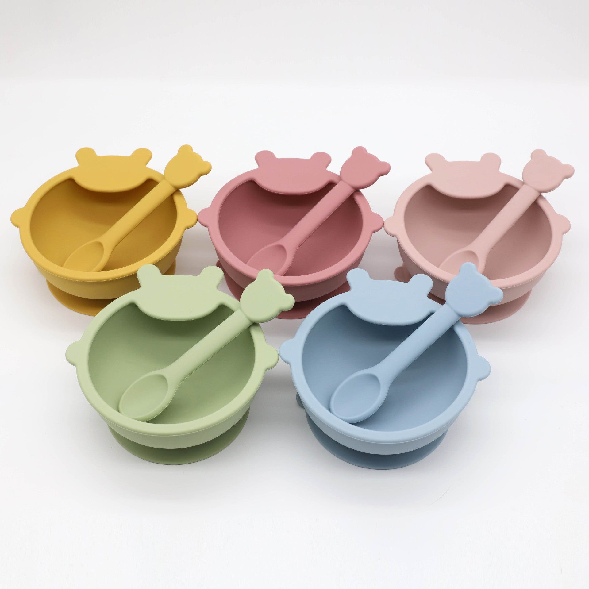 Baby Cartoon Bear Shape Complementary Food Training Silicone Bowl With