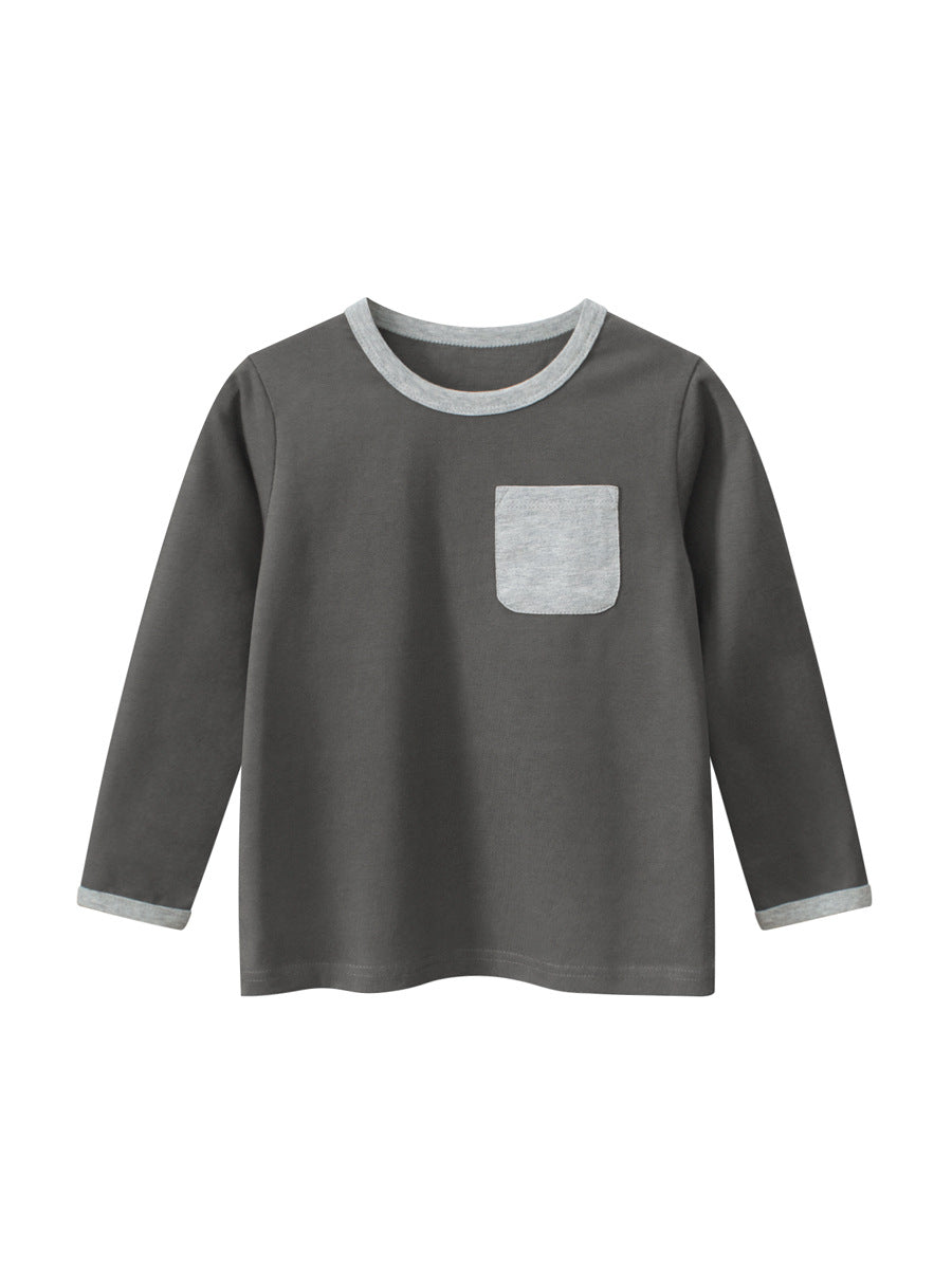 Autumn Baby Boys Color Patchwork Pocketed Long Sleeves Crew Neck Base