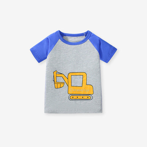 Boys’ Vehicles Cartoon Pattern Short Sleeves T-shirt in European and