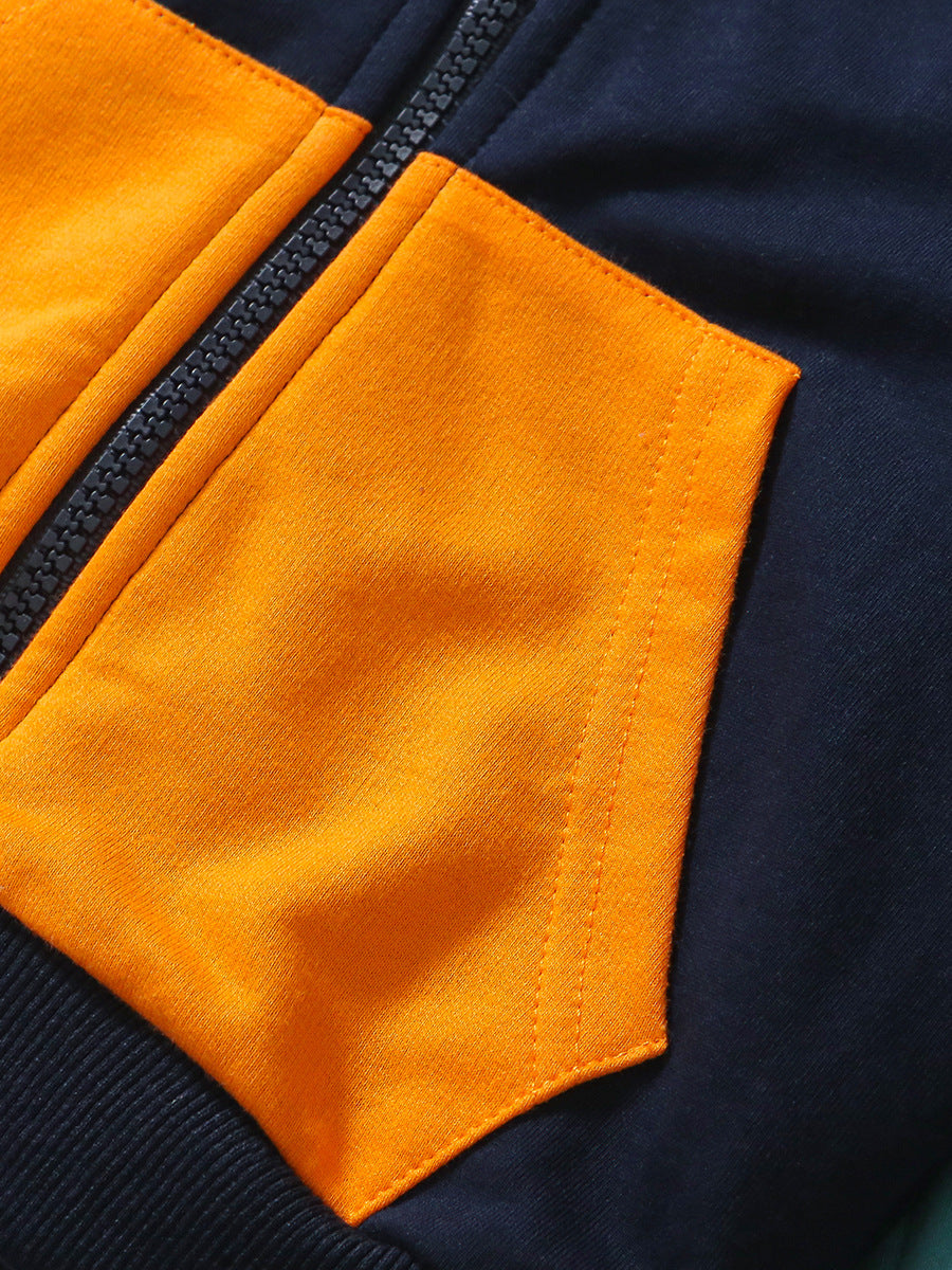 High Quality Spring And Autumn Boys Color Patchwork Long Sleeves Top