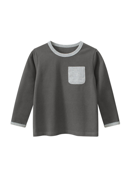 Autumn Baby Boys Color Patchwork Pocketed Long Sleeves Crew Neck Base