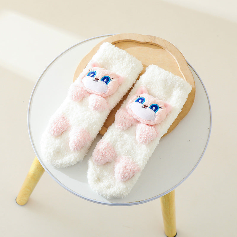 Baby Cartoon Design Coral Fleece Thickened Floor Socks
