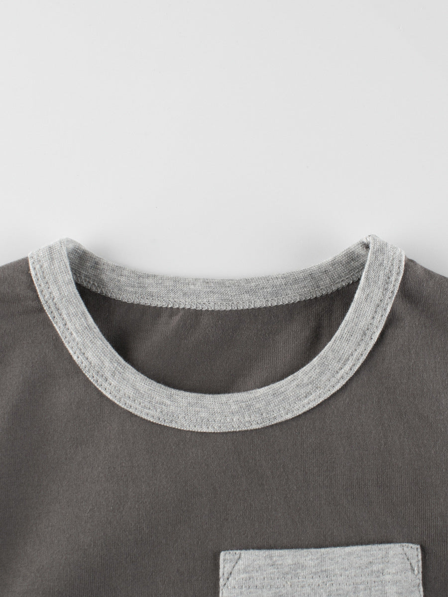 Autumn Baby Boys Color Patchwork Pocketed Long Sleeves Crew Neck Base