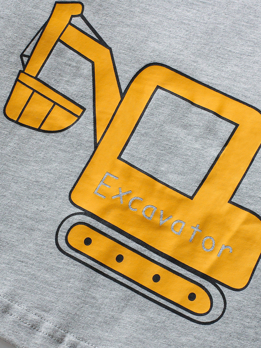 Boys’ Vehicles Cartoon Pattern Short Sleeves T-shirt in European and