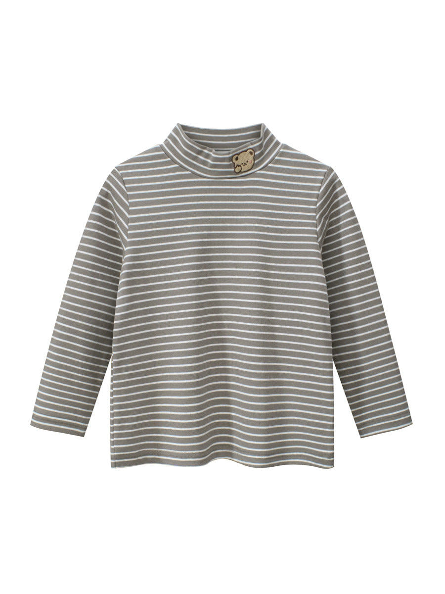 Autumn Baby Kids Boys Teddy Embroidery Pattern Striped Long Sleeves