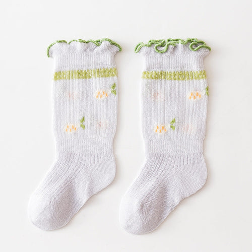 Baby Girl Floral Print Pattern Mesh Breathable High Tube Socks