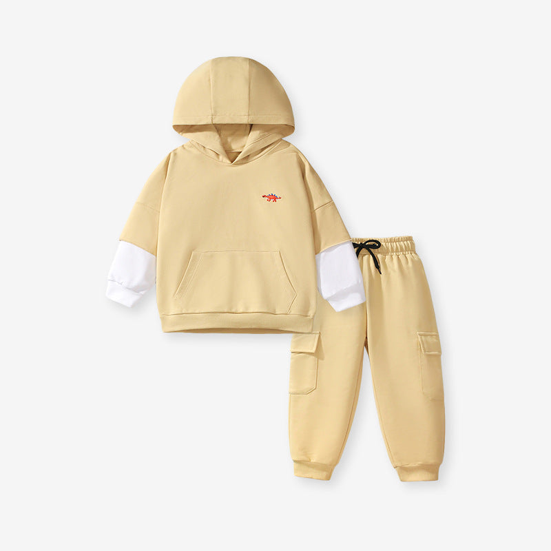 Spring And Autumn Boys Color Patchwork Long Sleeves Top Hoodies And