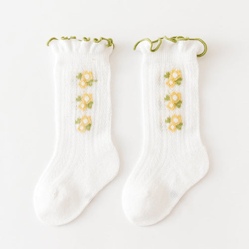 Baby Girl Floral Print Pattern Mesh Breathable High Tube Socks