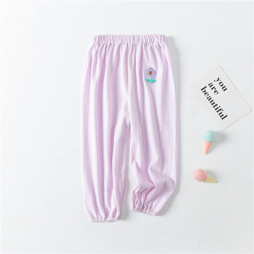 Baby Pattern Embroidery Solid Color Wide-Leg Long Pants With Pockets