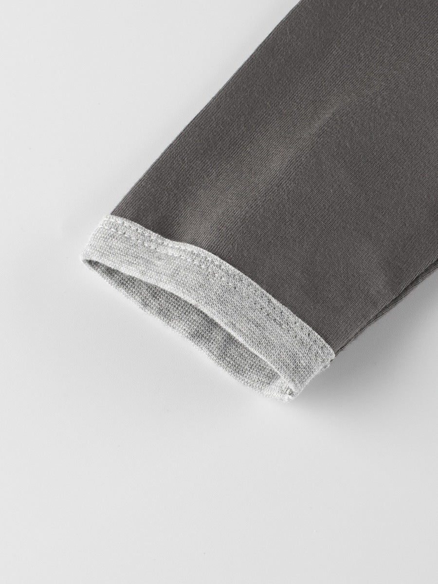 Autumn Baby Boys Color Patchwork Pocketed Long Sleeves Crew Neck Base