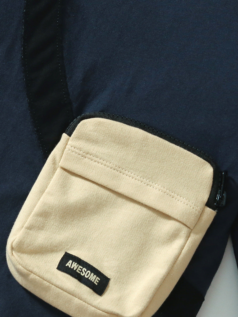 Spring And Autumn Boys Sling Bag Pattern Color Patchwork Long Sleeves