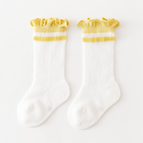 Baby Girl Floral Print Pattern Mesh Breathable High Tube Socks