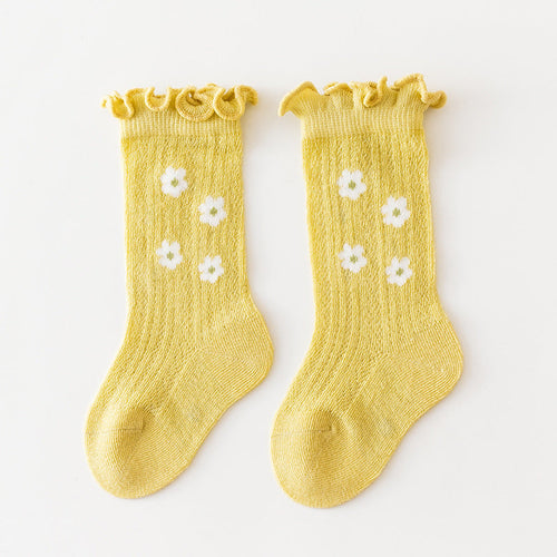Baby Girl Floral Print Pattern Mesh Breathable High Tube Socks